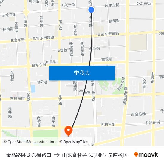 金马路卧龙东街路口 to 山东畜牧兽医职业学院南校区 map