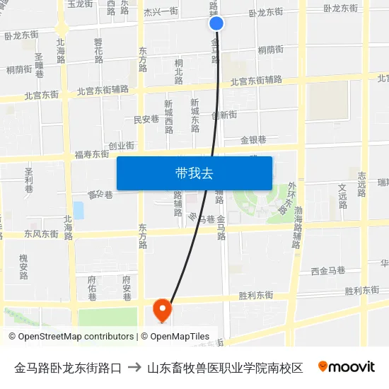 金马路卧龙东街路口 to 山东畜牧兽医职业学院南校区 map