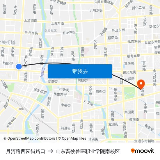 月河路西园街路口 to 山东畜牧兽医职业学院南校区 map