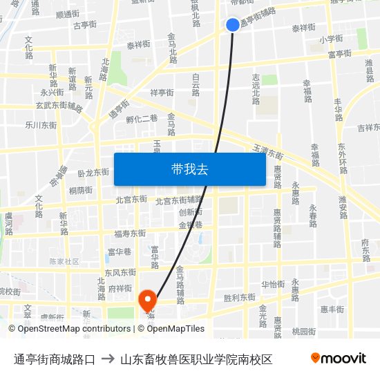 通亭街商城路口 to 山东畜牧兽医职业学院南校区 map