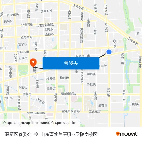 高新区管委会 to 山东畜牧兽医职业学院南校区 map