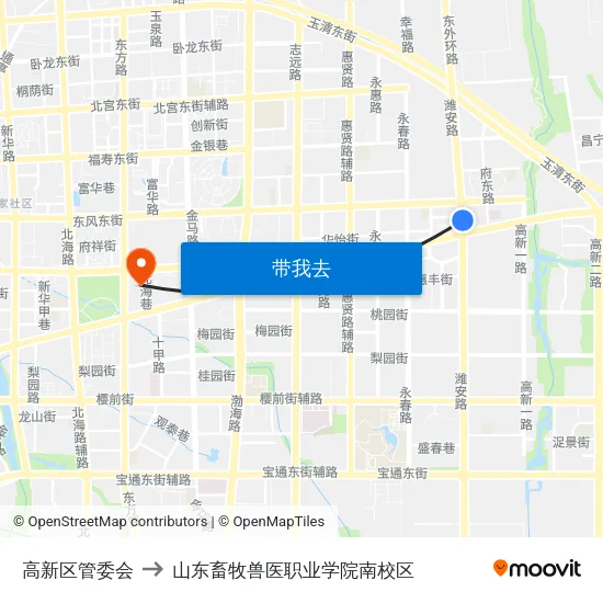 高新区管委会 to 山东畜牧兽医职业学院南校区 map