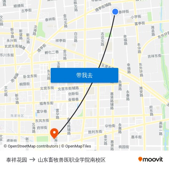 泰祥花园 to 山东畜牧兽医职业学院南校区 map