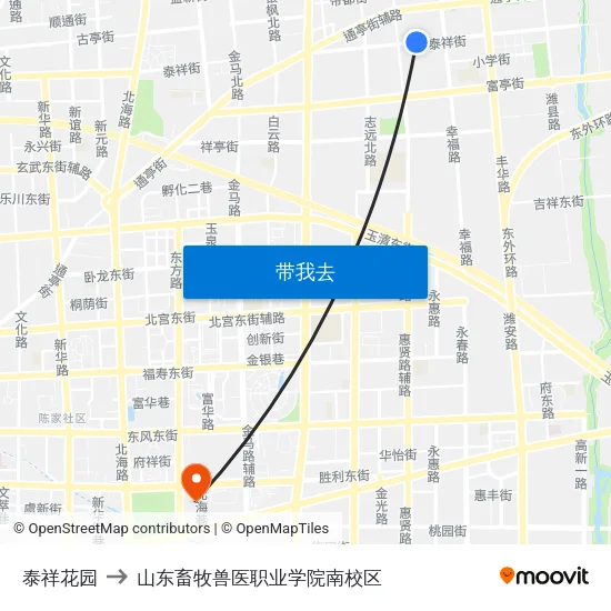泰祥花园 to 山东畜牧兽医职业学院南校区 map