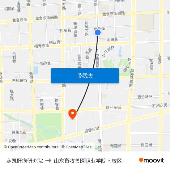 麻凯肝病研究院 to 山东畜牧兽医职业学院南校区 map