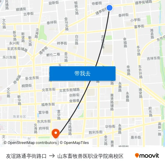 友谊路通亭街路口 to 山东畜牧兽医职业学院南校区 map