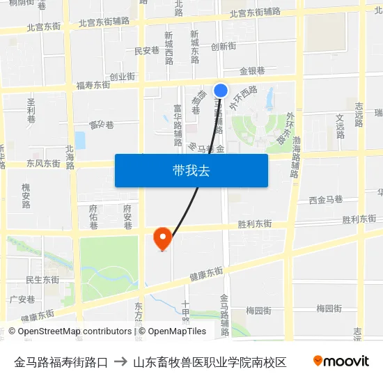 金马路福寿街路口 to 山东畜牧兽医职业学院南校区 map