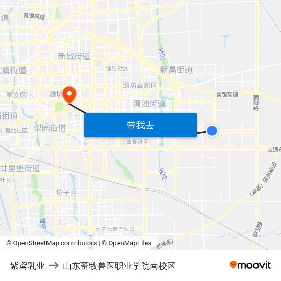 紫鸢乳业 to 山东畜牧兽医职业学院南校区 map