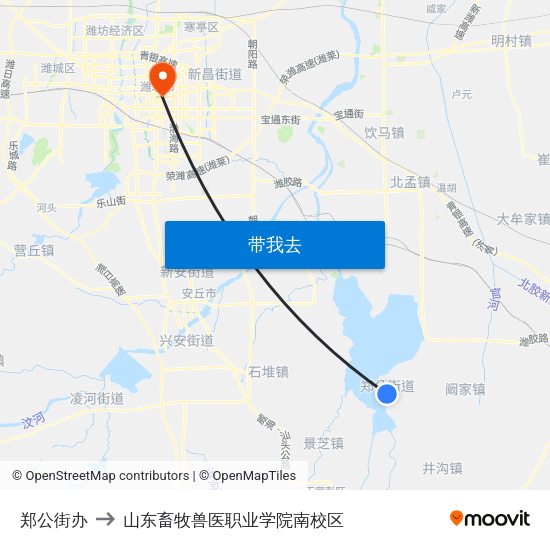 郑公街办 to 山东畜牧兽医职业学院南校区 map