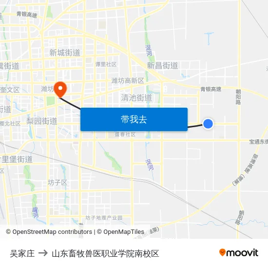 吴家庄 to 山东畜牧兽医职业学院南校区 map