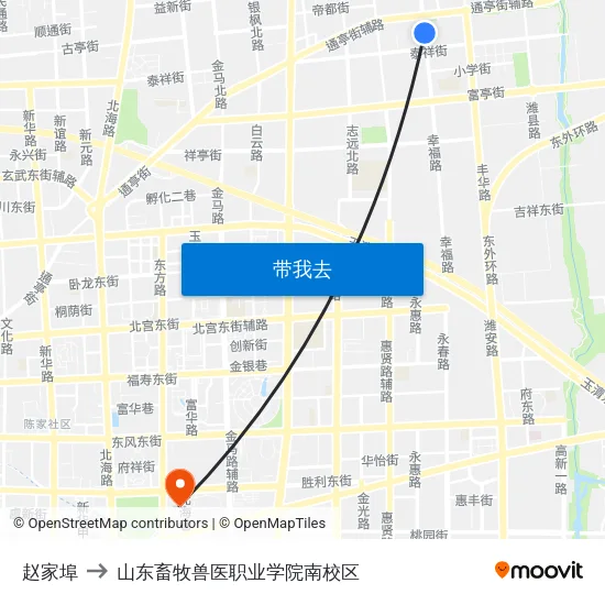 赵家埠 to 山东畜牧兽医职业学院南校区 map