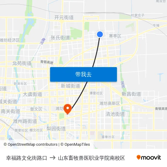 幸福路文化街路口 to 山东畜牧兽医职业学院南校区 map
