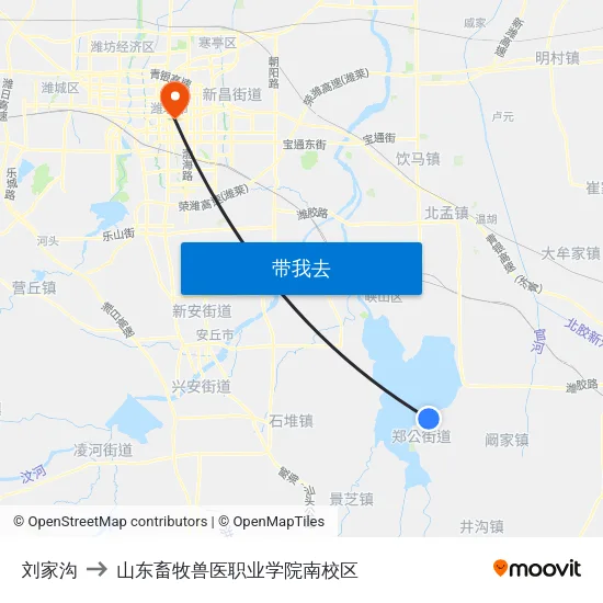 刘家沟 to 山东畜牧兽医职业学院南校区 map