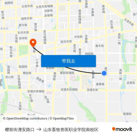 樱前街潍安路口 to 山东畜牧兽医职业学院南校区 map