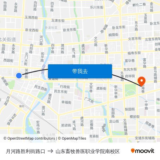 月河路胜利街路口 to 山东畜牧兽医职业学院南校区 map