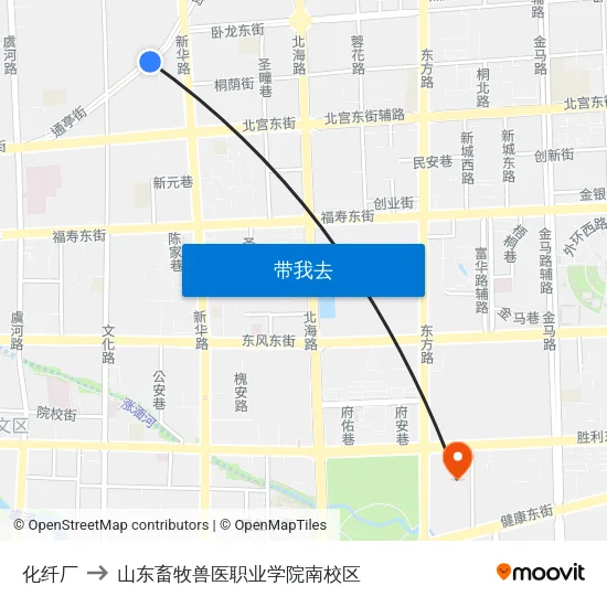 化纤厂 to 山东畜牧兽医职业学院南校区 map