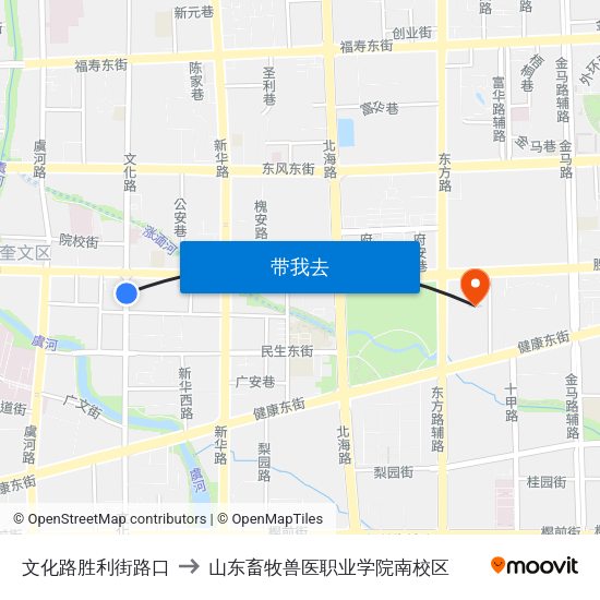 文化路胜利街路口 to 山东畜牧兽医职业学院南校区 map