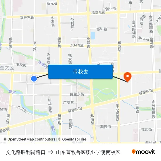 文化路胜利街路口 to 山东畜牧兽医职业学院南校区 map