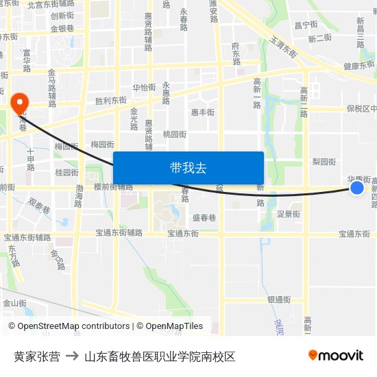 黄家张营 to 山东畜牧兽医职业学院南校区 map