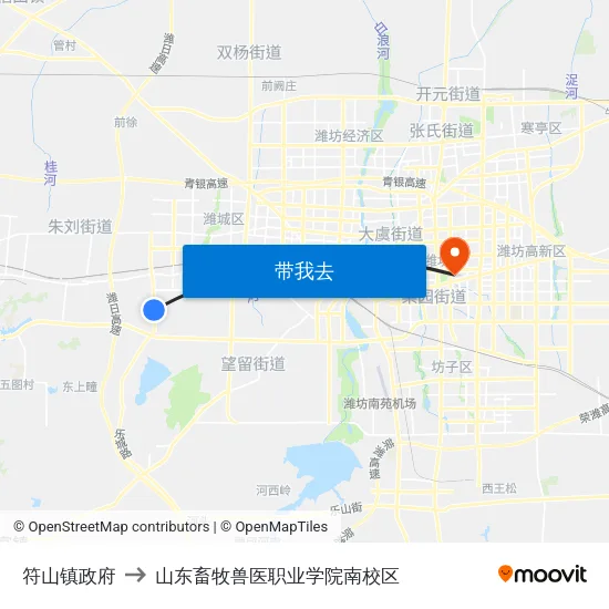 符山镇政府 to 山东畜牧兽医职业学院南校区 map