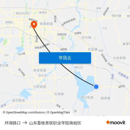 环湖路口 to 山东畜牧兽医职业学院南校区 map