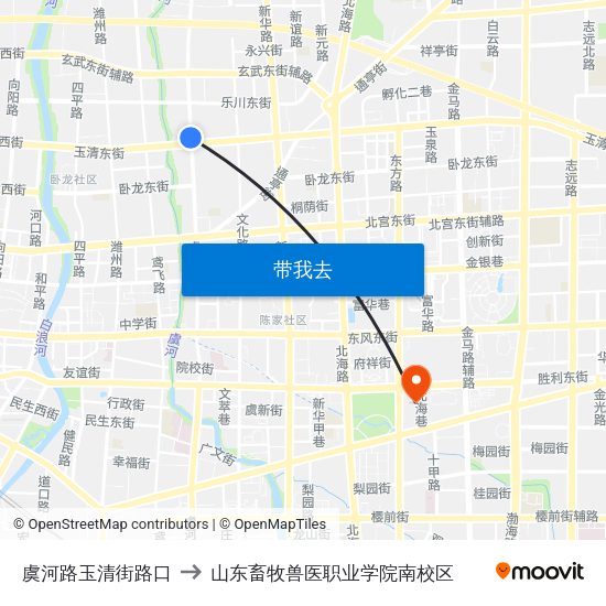 虞河路玉清街路口 to 山东畜牧兽医职业学院南校区 map