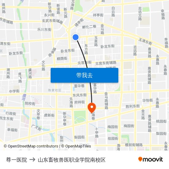 尊一医院 to 山东畜牧兽医职业学院南校区 map