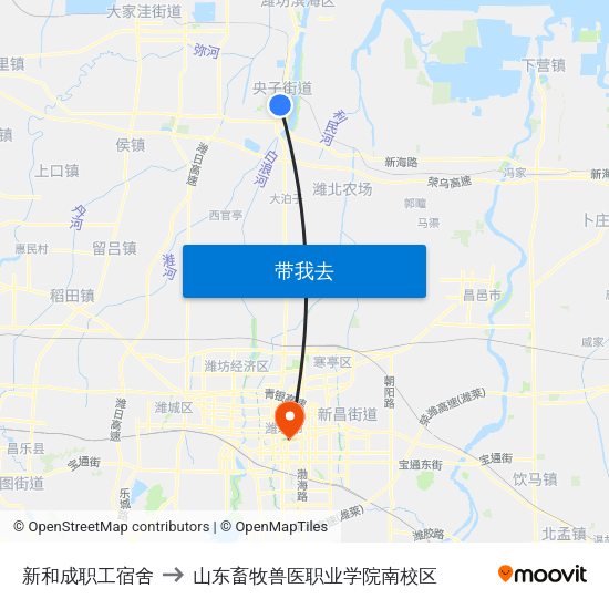 新和成职工宿舍 to 山东畜牧兽医职业学院南校区 map