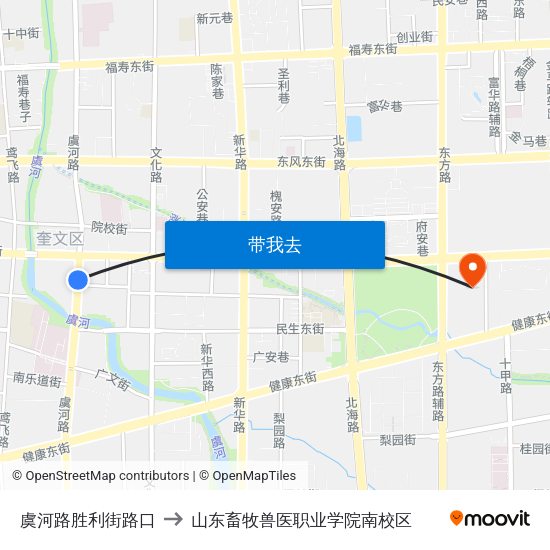 虞河路胜利街路口 to 山东畜牧兽医职业学院南校区 map