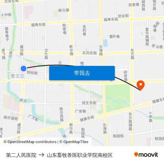 第二人民医院 to 山东畜牧兽医职业学院南校区 map
