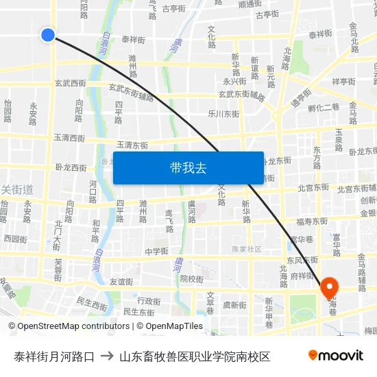 泰祥街月河路口 to 山东畜牧兽医职业学院南校区 map