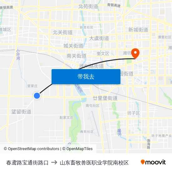 春鸢路宝通街路口 to 山东畜牧兽医职业学院南校区 map