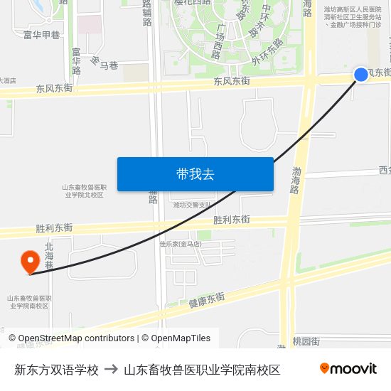 新东方双语学校 to 山东畜牧兽医职业学院南校区 map