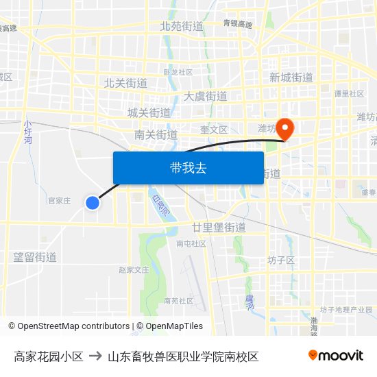 高家花园小区 to 山东畜牧兽医职业学院南校区 map