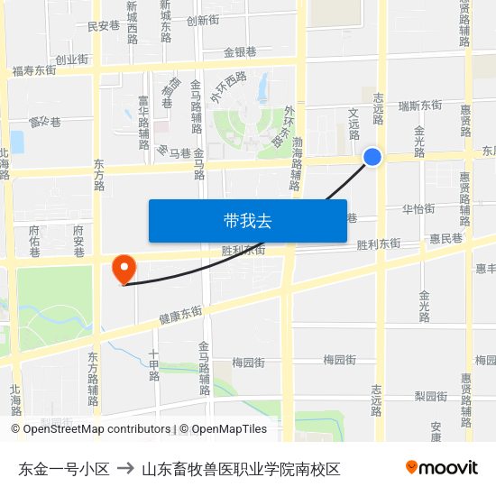 东金一号小区 to 山东畜牧兽医职业学院南校区 map