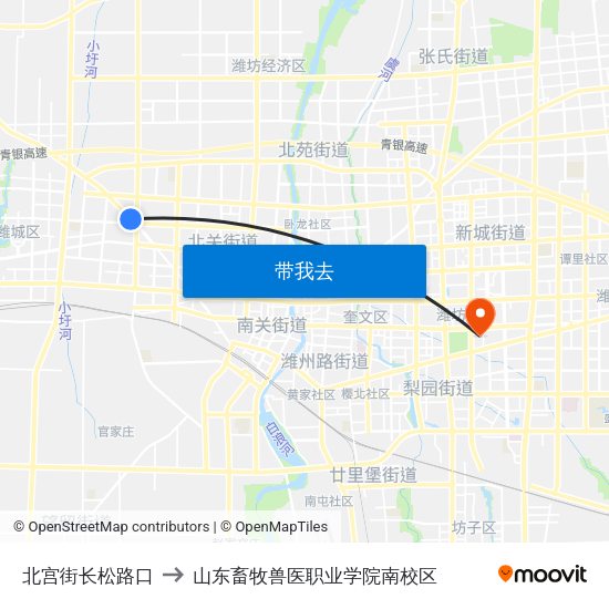 北宫街长松路口 to 山东畜牧兽医职业学院南校区 map