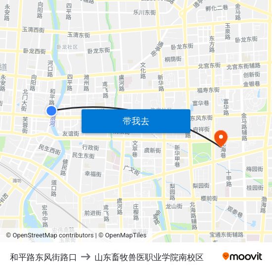 和平路东风街路口 to 山东畜牧兽医职业学院南校区 map