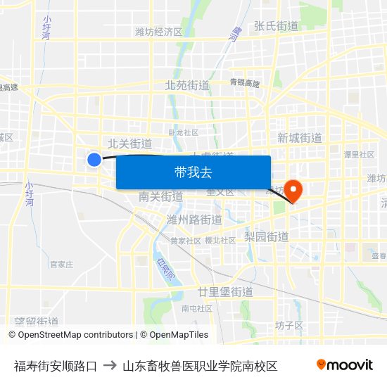 福寿街安顺路口 to 山东畜牧兽医职业学院南校区 map
