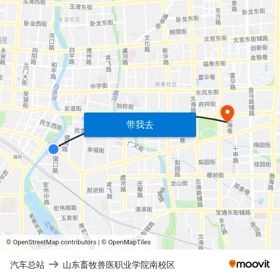 汽车总站 to 山东畜牧兽医职业学院南校区 map
