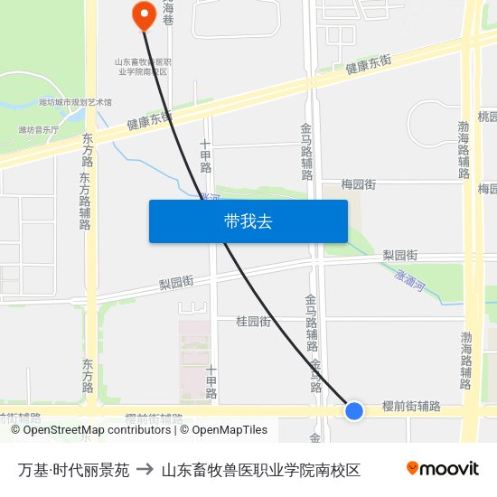 万基·时代丽景苑 to 山东畜牧兽医职业学院南校区 map