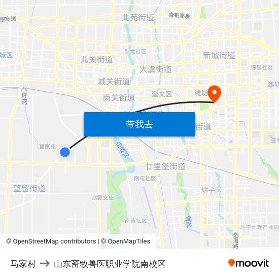 马家村 to 山东畜牧兽医职业学院南校区 map
