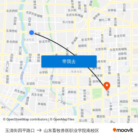 玉清街四平路口 to 山东畜牧兽医职业学院南校区 map
