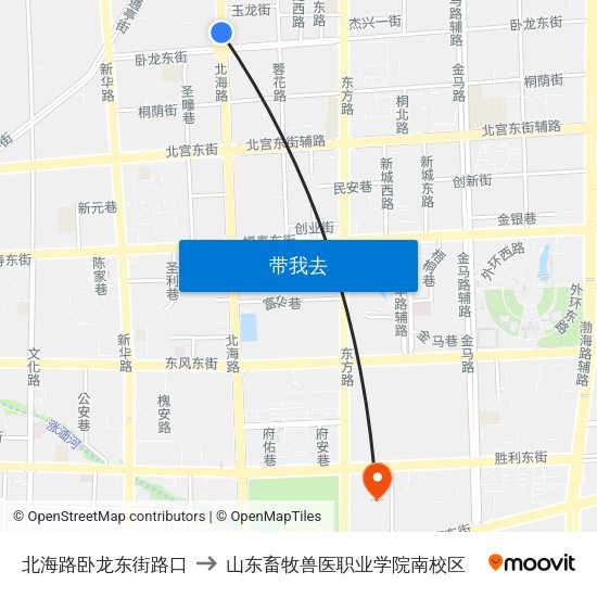 北海路卧龙东街路口 to 山东畜牧兽医职业学院南校区 map