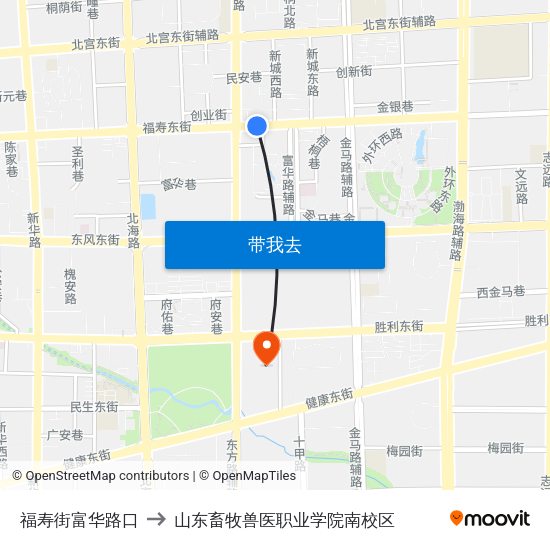 福寿街富华路口 to 山东畜牧兽医职业学院南校区 map