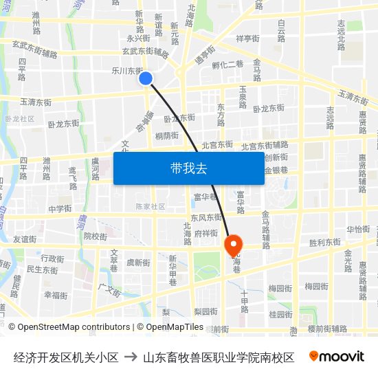 经济开发区机关小区 to 山东畜牧兽医职业学院南校区 map