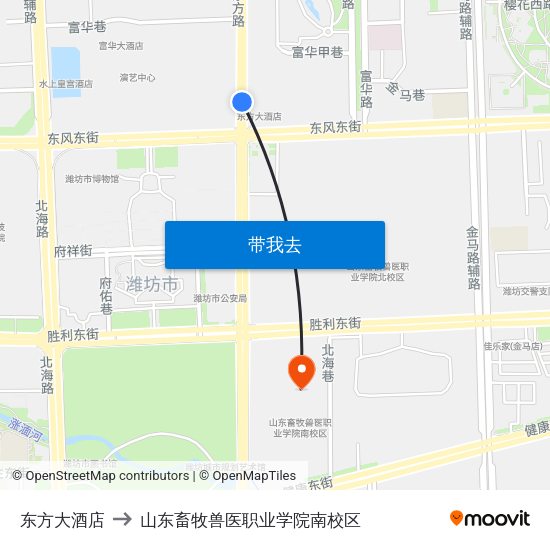 东方大酒店 to 山东畜牧兽医职业学院南校区 map