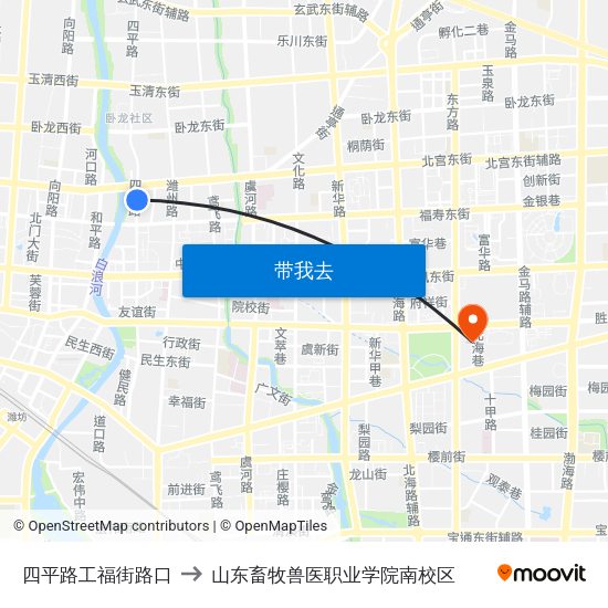 四平路工福街路口 to 山东畜牧兽医职业学院南校区 map