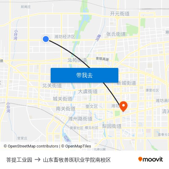 菩提工业园 to 山东畜牧兽医职业学院南校区 map