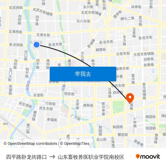 四平路卧龙街路口 to 山东畜牧兽医职业学院南校区 map