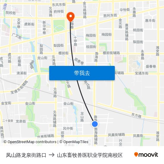 凤山路龙泉街路口 to 山东畜牧兽医职业学院南校区 map